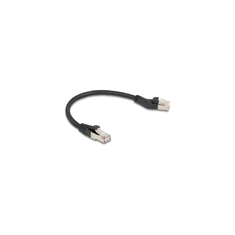Delock - Patch kabel - RJ-45 (M) vlevo do RJ-45 (M) rovné - 25 cm - 6 mm - S/FTP - CAT 6a - neobsahuje halogen, provedení bez