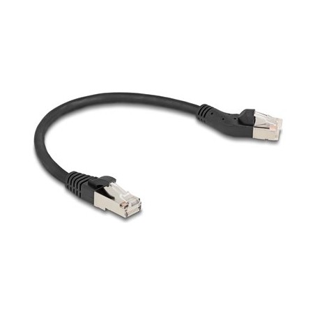 Delock - Patch kabel - RJ-45 (M) vlevo do RJ-45 (M) rovné - 25 cm - 6 mm - S/FTP - CAT 6a - neobsahuje halogen, provedení bez