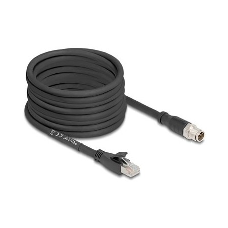 Delock - Sítový kabel - 8 pin M12-X (M) do RJ-45 (M) - 10 m - 6.8 mm - S/FTP - CAT 5e - provedení bez hrbolku, X-kódovaný