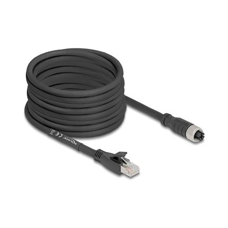 Delock - Sítový kabel - 8 pin M12-X (F) do RJ-45 (M) - 10 m - 6.8 mm - S/FTP - CAT 5e - X-kódovaný, flexibilní - cerná