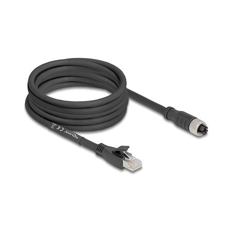 Delock - Sítový kabel - 8 pin M12-X (F) do RJ-45 (M) - 5 m - 6.8 mm - S/FTP - CAT 5e - X-kódovaný, flexibilní - cerná