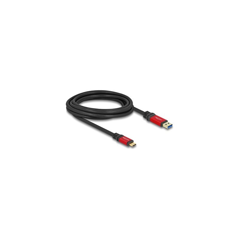 Delock - USB kabel - USB typ A (M) do 24 pin USB-C (M) - USB 3.2 - 3 m - rychlost prenosu dat až 10 Gbps - cerná, cervená