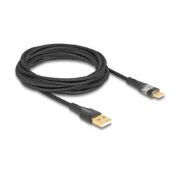 Delock - USB kabel - USB (M) do 24 pin USB-C (M) - USB 2.0 - 20 V - 3 A - 3 m - Rychlé nabíjení - cerná, pruhledná