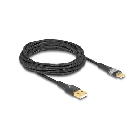 Delock - USB kabel - USB (M) do 24 pin USB-C (M) - USB 2.0 - 20 V - 3 A - 3 m - Rychlé nabíjení - cerná, pruhledná