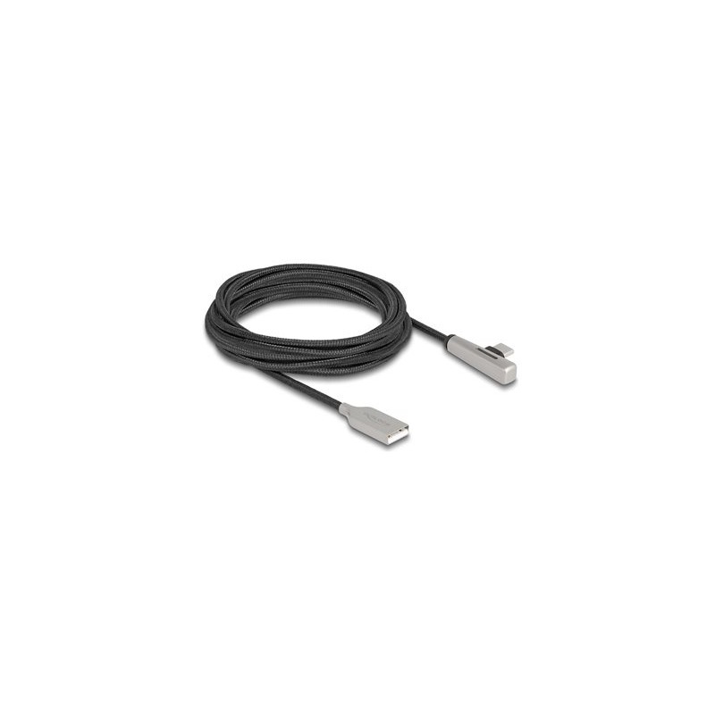 Delock - USB kabel - USB (M) do 24 pin USB-C (M) úhlový - USB 2.0 - 20 V - 3 A - 3 m - Rychlé nabíjení - cerná/stríbrná