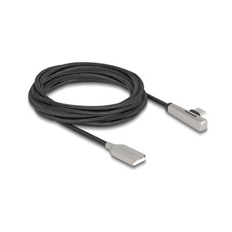 Delock - USB kabel - USB (M) do 24 pin USB-C (M) úhlový - USB 2.0 - 20 V - 3 A - 3 m - Rychlé nabíjení - cerná/stríbrná