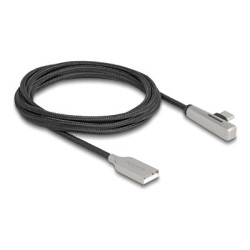 Delock - USB kabel - USB (M) do 24 pin USB-C (M) úhlový - USB 2.0 - 20 V - 3 A - 2 m - Rychlé nabíjení až 60W - cerná, stríbrná