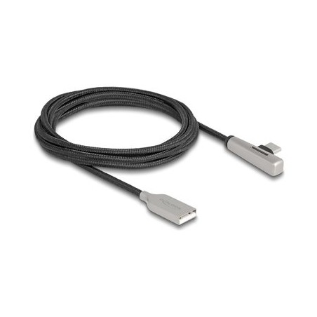 Delock - USB kabel - USB (M) do 24 pin USB-C (M) úhlový - USB 2.0 - 20 V - 3 A - 2 m - Rychlé nabíjení až 60W - cerná, stríbrná