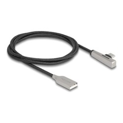Delock - USB kabel - USB (M) do 24 pin USB-C (M) úhlový - USB 2.0 - 20 V - 3 A - 1 m - Rychlé nabíjení až 60W - cerná/stríbrná