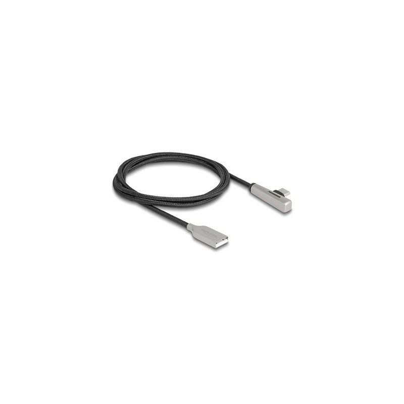 Delock - USB kabel - USB (M) do 24 pin USB-C (M) úhlový - USB 2.0 - 20 V - 3 A - 1 m - Rychlé nabíjení až 60W - cerná/stríbrná