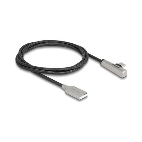 Delock - USB kabel - USB (M) do 24 pin USB-C (M) úhlový - USB 2.0 - 20 V - 3 A - 1 m - Rychlé nabíjení až 60W - cerná/stríbrná
