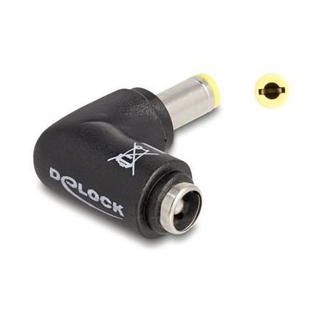 Delock - Adaptér napájení - DC jack 5,5 x 2,5 mm (M) do DC jack 5,5 x 2,5 mm (F) pravoúhlý - 20 V - 5 A - cerná