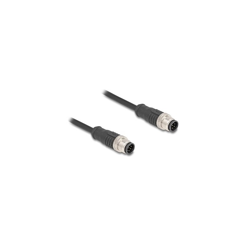 Delock - Sítový kabel - 8pinový M12-A (M) do 8pinový M12-A (M) - 5 m - 6 mm - S/FTP - CAT 5e - cerná