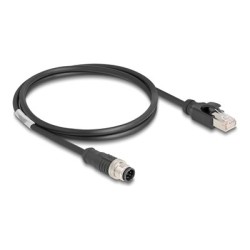 Delock - Sítový kabel - 8pinový M12-A (M) do RJ-45 (M) - 1 m - 6 mm - S/FTP - CAT 5e - provedení bez hrbolku - cerná