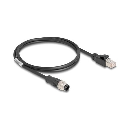 Delock - Sítový kabel - 8pinový M12-A (M) do RJ-45 (M) - 1 m - 6 mm - S/FTP - CAT 5e - provedení bez hrbolku - cerná