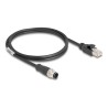 Delock - Sítový kabel - 8pinový M12-A (M) do RJ-45 (M) - 1 m - 6 mm - S/FTP - CAT 5e - provedení bez hrbolku - cerná