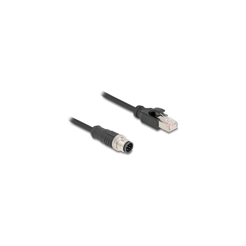 Delock - Sítový kabel - 8kolíkový M12 (M) do RJ-45 (M) - 2 m - 6 mm - S/FTP - CAT 5e - provedení bez hrbolku - cerná