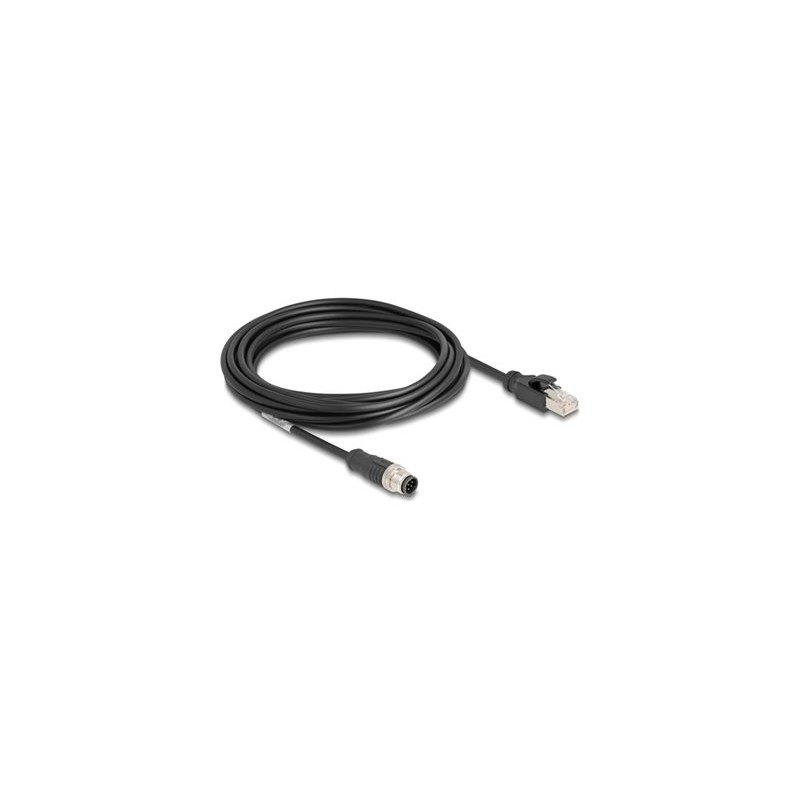 Delock - Sítový kabel - 8kolíkový M12 (M) do RJ-45 (M) - 5 m - 6 mm - S/FTP - CAT 5e - bootovaný, provedení bez hrbolku
