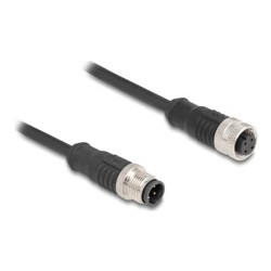 Delock - Sítový prodlužovací kabel - 4 piny M12-D (M) do 4 piny M12-D (F) - 5 m - 5 mm - S/FTP - CAT 5e - cerná