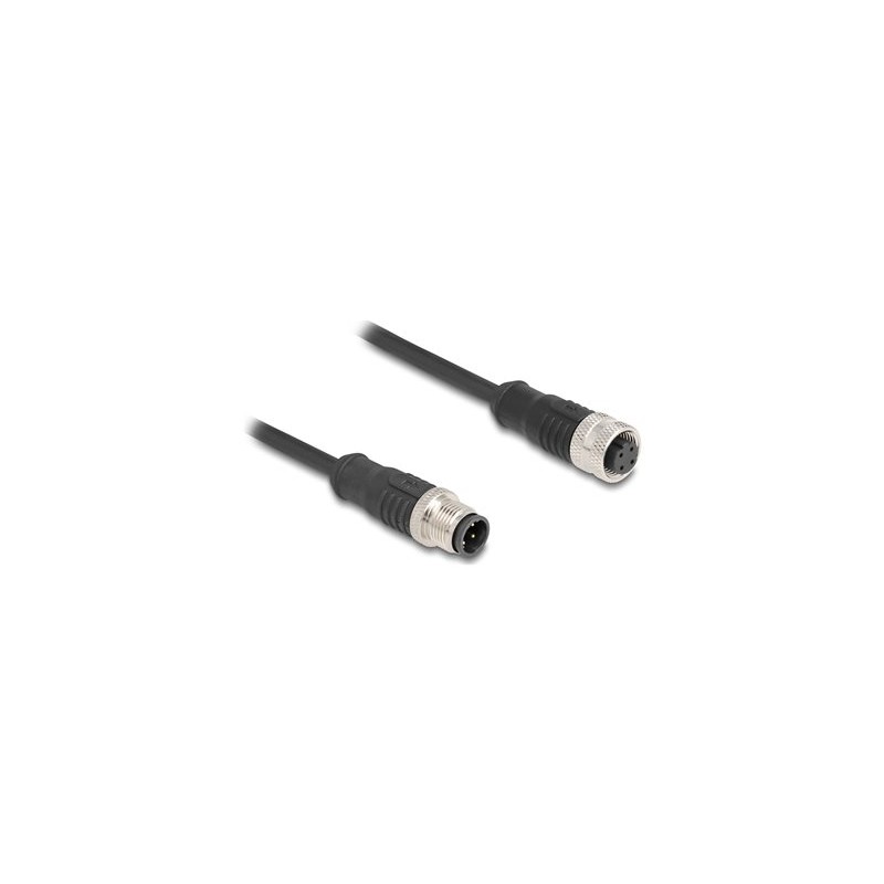 Delock - Sítový prodlužovací kabel - 4 piny M12-D (M) do 4 piny M12-D (F) - 5 m - 5 mm - S/FTP - CAT 5e - cerná
