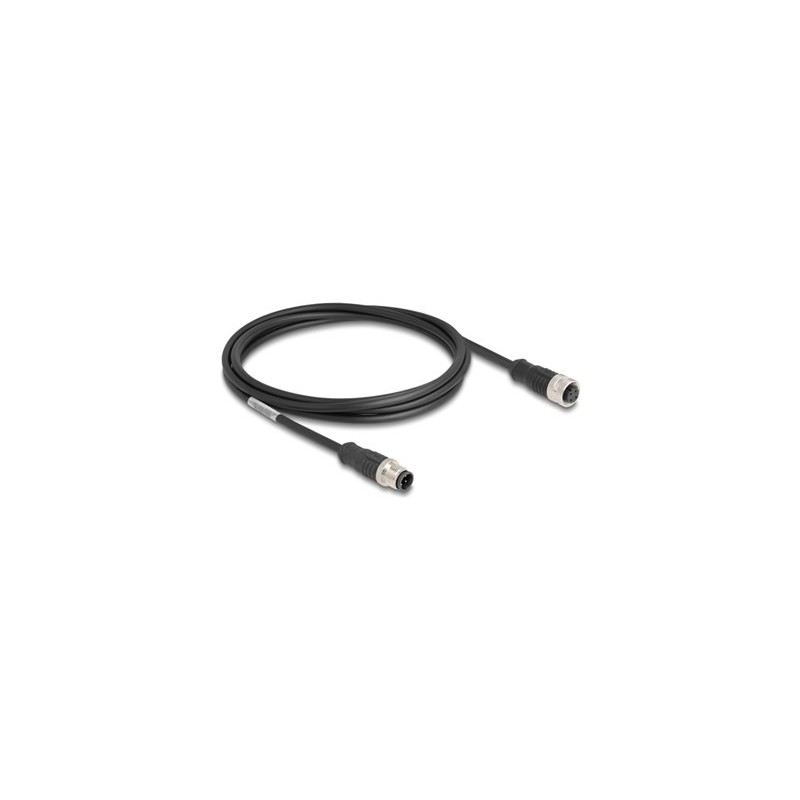 Delock - Sítový kabel - 4 piny M12 (M) do 4 piny M12 (F) - 2 m - 5 mm - S/FTP - CAT 5e - cerná