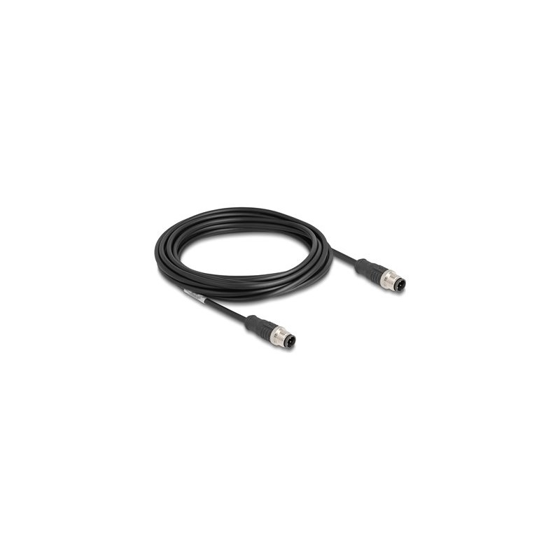 Delock - Sítový kabel - 4 piny M12 (M) do 4 piny M12 (M) - 5 m - 5 mm - S/FTP - CAT 5e - D-kódovaný - cerná
