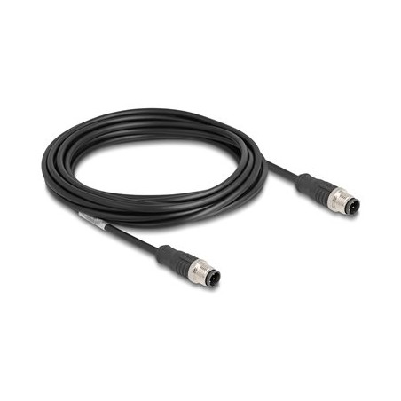 Delock - Sítový kabel - 4 piny M12 (M) do 4 piny M12 (M) - 5 m - 5 mm - S/FTP - CAT 5e - D-kódovaný - cerná