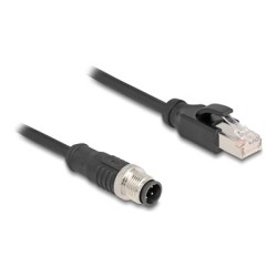 Delock - Sítový kabel - 4 piny M12-D (M) do RJ-45 (M) - 1 m - 5 mm - S/FTP - CAT 5e - provedení bez hrbolku - cerná