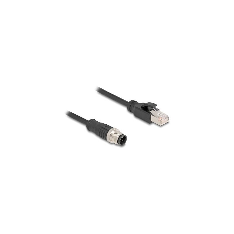 Delock - Sítový kabel - 4 piny M12-D (M) do RJ-45 (M) - 1 m - 5 mm - S/FTP - CAT 5e - provedení bez hrbolku - cerná