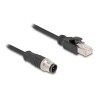 Delock - Sítový kabel - 4 piny M12-D (M) do RJ-45 (M) - 1 m - 5 mm - S/FTP - CAT 5e - provedení bez hrbolku - cerná