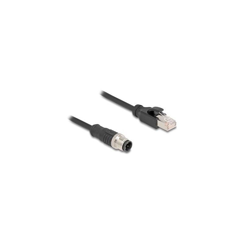 Delock - Sítový kabel - 4 piny M12-D (M) do RJ-45 (M) - 5 m - 5 mm - S/FTP - CAT 5e - cerná