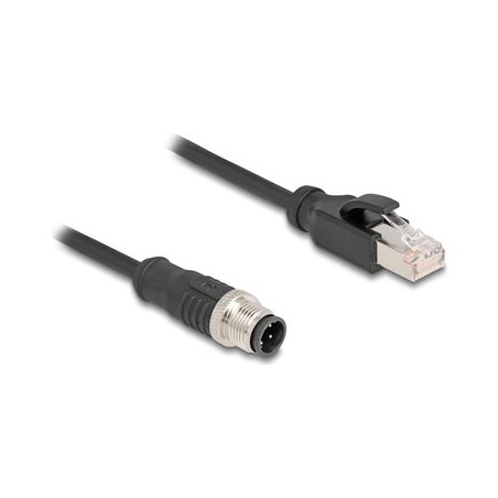 Delock - Sítový kabel - 4 piny M12-D (M) do RJ-45 (M) - 5 m - 5 mm - S/FTP - CAT 5e - cerná