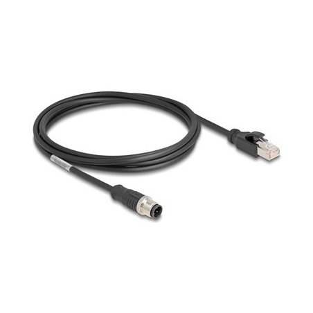 Delock - Sítový kabel - 4 piny M12 (M) do RJ-45 (M) - 2 m - 5 mm - S/FTP - CAT 5e - provedení bez hrbolku, D-kódovaný - cerná