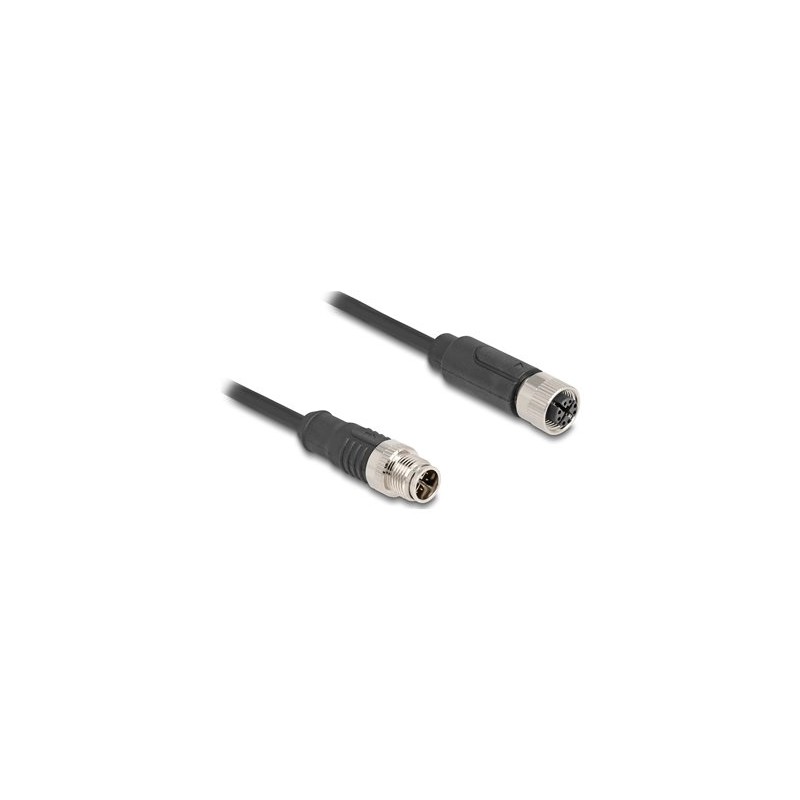 Delock - Sítový kabel - 8 pin M12-X (M) do 8 pin M12-X (F) - 2 m - 6 mm - S/FTP - CAT 5e - cerná