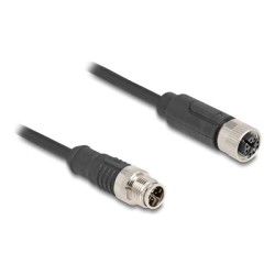 Delock - Sítový prodlužovací kabel - 8 pin M12-X (M) do 8 pin M12-X (F) - 1 m - 6 mm - S/FTP - CAT 5e - cerná