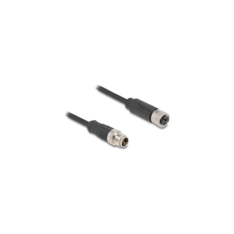 Delock - Sítový prodlužovací kabel - 8 pin M12-X (M) do 8 pin M12-X (F) - 1 m - 6 mm - S/FTP - CAT 5e - cerná