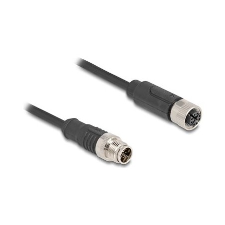 Delock - Sítový prodlužovací kabel - 8 pin M12-X (M) do 8 pin M12-X (F) - 1 m - 6 mm - S/FTP - CAT 5e - cerná