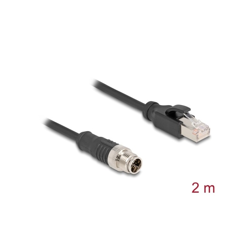 Delock - Sítový kabel - 8 pin M12-X (M) do RJ-45 (M) - 2 m - 6 mm - S/FTP - CAT 5e - bootovaný, provedení bez hrbolku - cerná