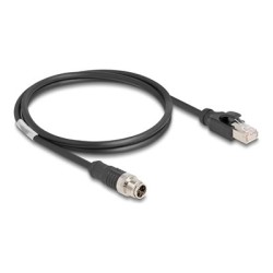 Delock - Sítový kabel - 8 pin M12-X (M) do RJ-45 (M) - 1 m - 6 mm - S/FTP - CAT 5e - provedení bez hrbolku - cerná