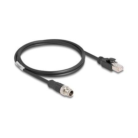 Delock - Sítový kabel - 8 pin M12-X (M) do RJ-45 (M) - 1 m - 6 mm - S/FTP - CAT 5e - provedení bez hrbolku - cerná