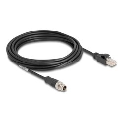 Delock - Sítový kabel - 8 pin M12-X (M) do RJ-45 (M) - 5 m - 6 mm - S/FTP - CAT 5e - bootovaný, provedení bez hrbolku