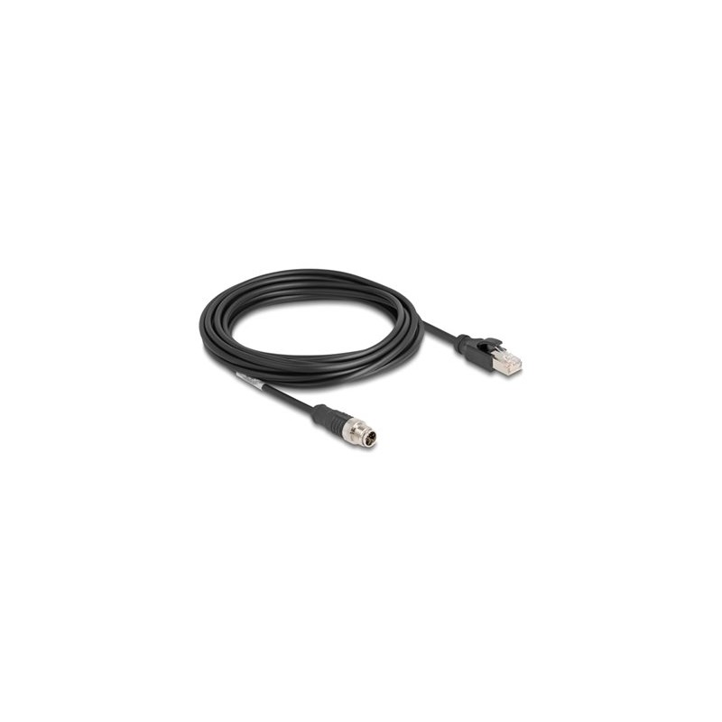 Delock - Sítový kabel - 8 pin M12-X (M) do RJ-45 (M) - 5 m - 6 mm - S/FTP - CAT 5e - bootovaný, provedení bez hrbolku