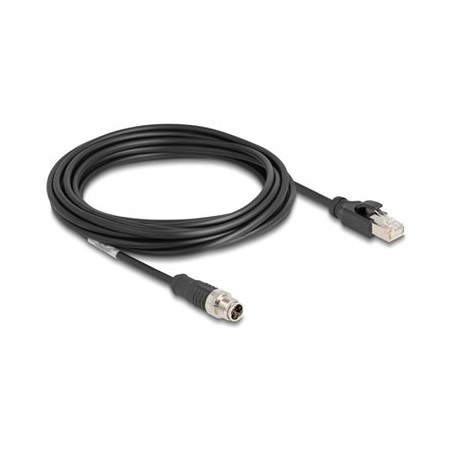 Delock - Sítový kabel - 8 pin M12-X (M) do RJ-45 (M) - 5 m - 6 mm - S/FTP - CAT 5e - bootovaný, provedení bez hrbolku