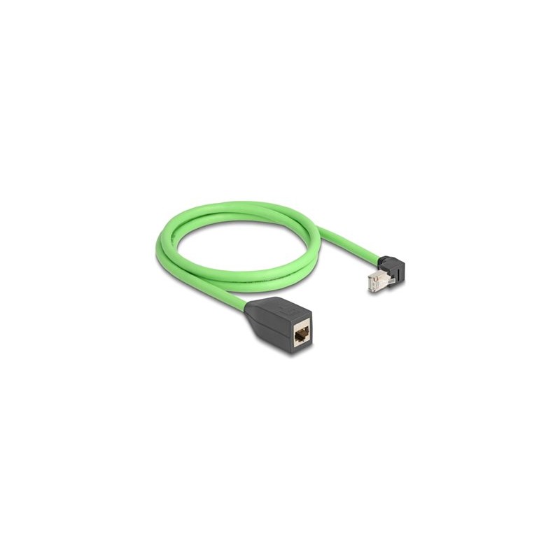Delock - Sítový prodlužovací kabel - RJ-45 (M) dolu zahnutý do RJ-45 (F) - 1 m - 6.8 mm - SF/UTP - CAT 6a - bootovaný - zelená