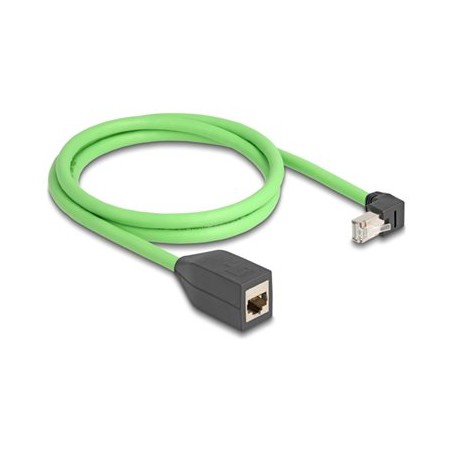 Delock - Sítový prodlužovací kabel - RJ-45 (M) dolu zahnutý do RJ-45 (F) - 1 m - 6.8 mm - SF/UTP - CAT 6a - bootovaný - zelená