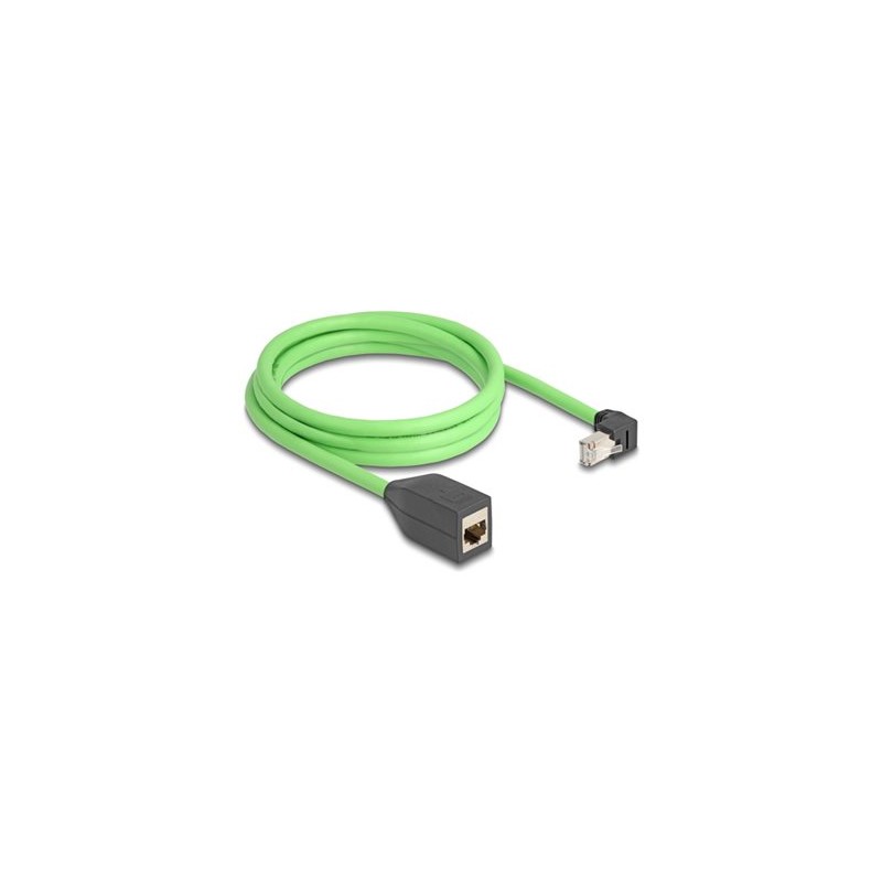 Delock - Sítový prodlužovací kabel - RJ-45 (M) dolu zahnutý do RJ-45 (F) - 2 m - 6.8 mm - SF/UTP - CAT 6a - bootovaný - zelená