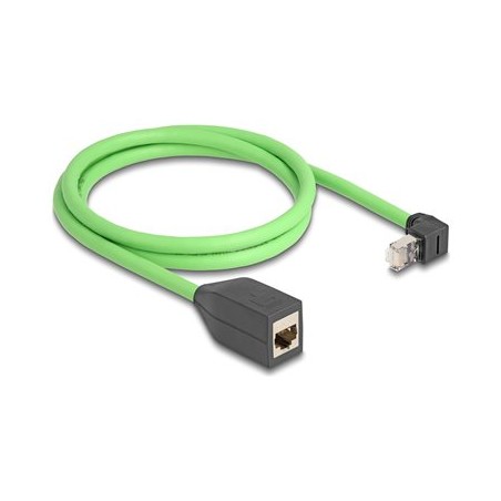 Delock - Prodlužovací kabel - RJ-45 (M) zahnutý nahoru do RJ-45 (F) rovné - 1 m - 6.8 mm - SF/UTP - CAT 6a - zelená