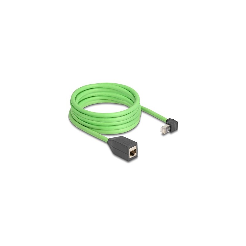 Delock - Prodlužovací kabel - RJ-45 (M) zahnutý nahoru do RJ-45 (F) rovné - 5 m - 6.8 mm - SF/UTP - CAT 6a - zelená