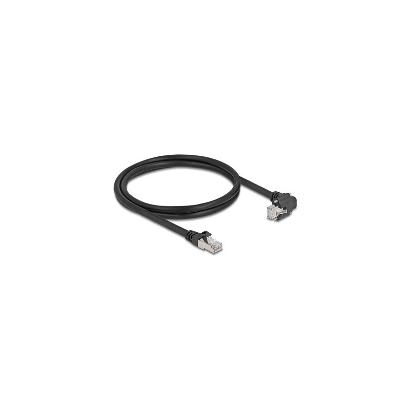 Delock - Sítový kabel - RJ-45 (M) do RJ-45 (M) úhlový, šroubovatelný - 1 m - 7 mm - S/FTP - CAT 6 - podpora Gigabit Ethernet