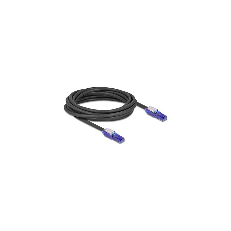 Delock - Sítový kabel - RJ-45 (M) úhel do RJ-45 (M) úhel - 5 m - 6 mm - UTP - CAT 6 - neobsahuje halogen, provedení bez hrbolku